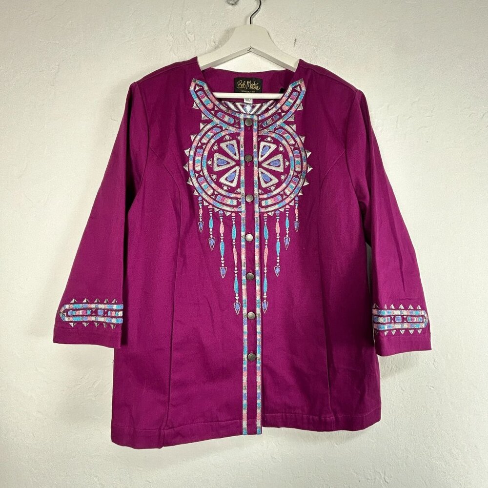 VTG Bob Mackie Wearable Art Santa Fe Dreams Embroidered Jacket Purple Large New